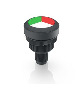 Tryckknapp 22mm flerfärgad 1NO momentan vit lins svart ring M12 A 5P